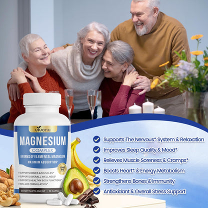 Triple Magnesium Complex for Women and Men, Magnesium Glycinate 400mg, Malate, Citrate, High Absorption Chelated Magnesium Supplement Support Sleep, Muscle, Non-GMO, Gluten Free - 240 Capsules