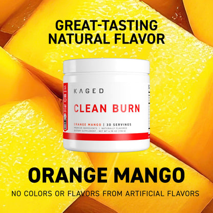 Kaged Thermogenic Powder Clean Burn Orange Mango Men & Women Weight Management Supplement Organic Caffeine Apple Cider Vinegar 30 Servings