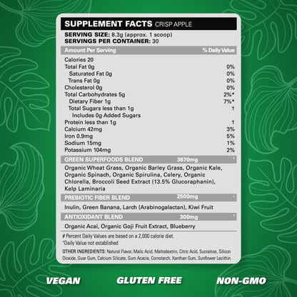 EHP Labs OxyGreens Super Greens Powder with Spirulina & Chlorella, Prebiotic Fiber, Probiotics & Digestive Enzymes – Antioxidant Green Superfood Supplement - 15 Serves (Pineapple)