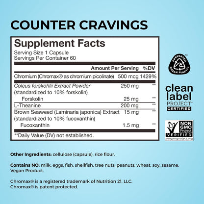 HUM Counter Cravings Chromium & L-Theanine, Appetite Support, 60 Count