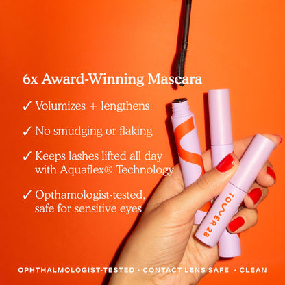 Tower 28 MakeWaves Vegan Black Mascara - Volumizing & Lengthening Mascara for Sensitive Eyes - With Aquaflex Technology for Humidity-Proof Lift - Hypoallergenic Eye Makeup - Jet (0.29 oz) Tower 28Buy Supplements Australia