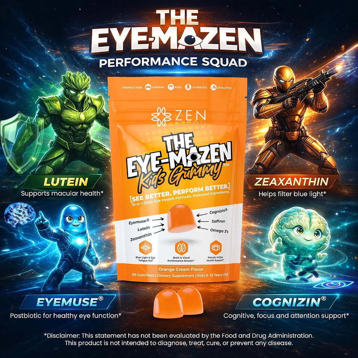 The Eye-Mazen Kids Gummy Eye Vitamins for Vision and Eye Health - Lutein and Zeaxanthin Supplements for Eyes with Omega 3 & Vitamin A - Eye Supplements for Kids