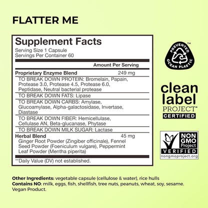 HUM Flatter Me Digestive Enzymes, Digestion & Bloating Support, 60 Count