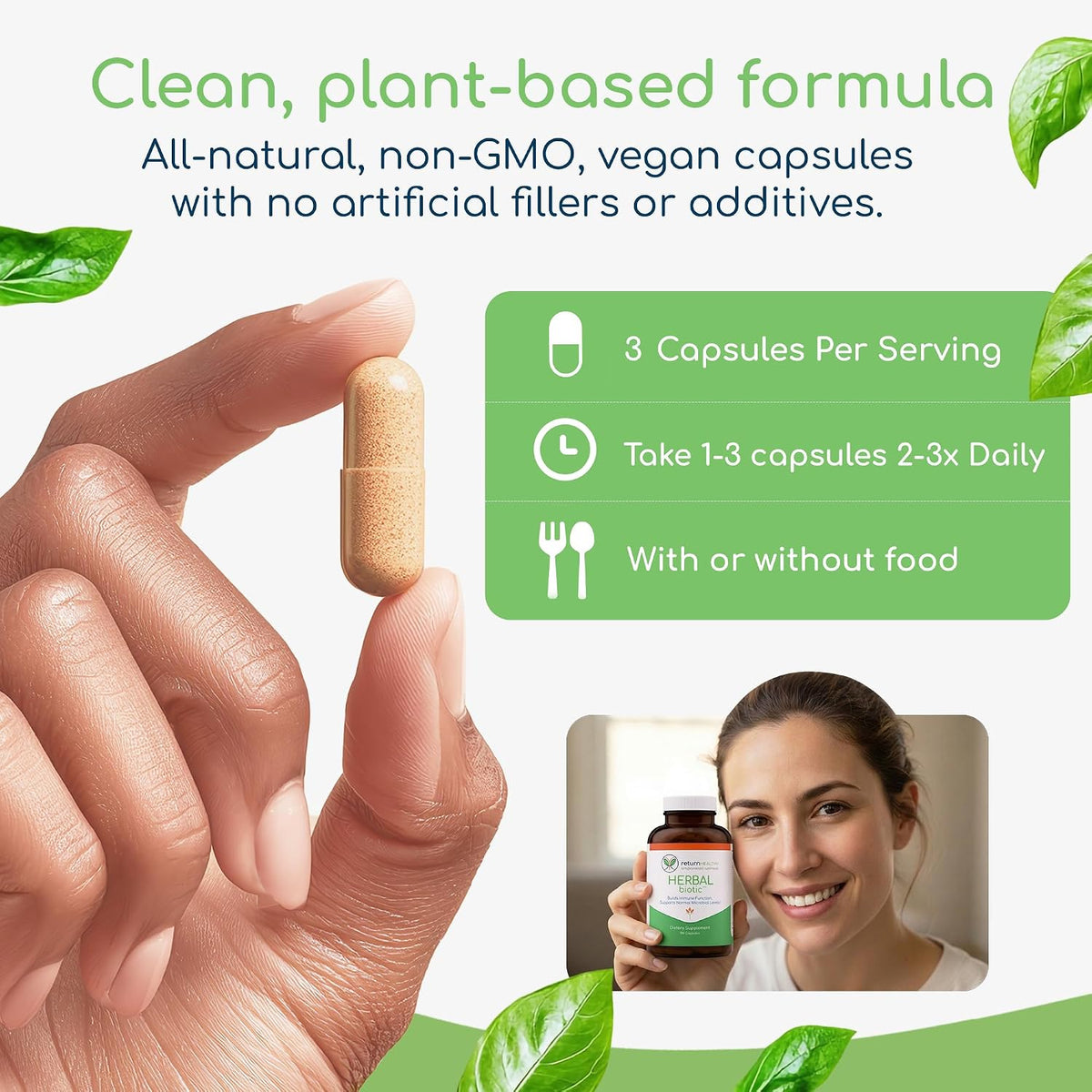 Herbal Biotic, Immune Support Vitamins, Natural Immune System Booster for Adults, Immune Support Supplement Enriched with Cat’s Claw for Probiotic Balance, Digestive Health, 3 Pack