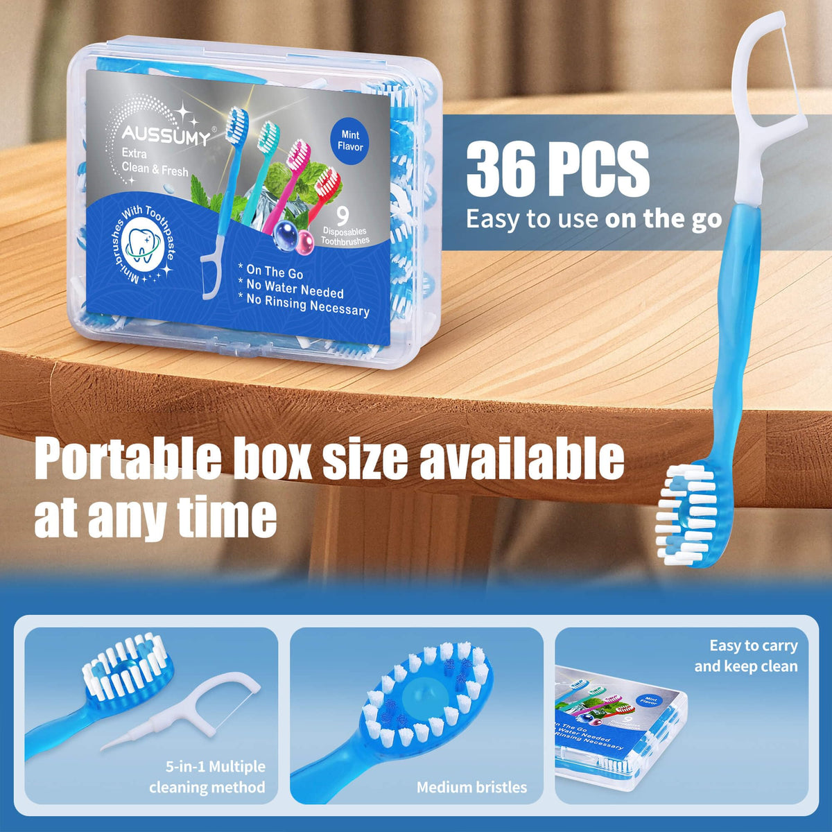Suplement ​36 Pack Mini Disposable Toothbrushes – 5-in-1 Prepasted Travel Toothbrush with Toothpaste Floss & Pick for Hotel Camping Flight Car Guest Use - VelvetGlow USA