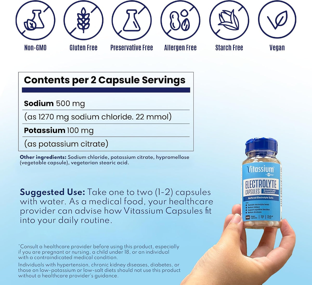 Vitassium Electrolytes Salt Pills for POTS Scientifically Formulated 100ct