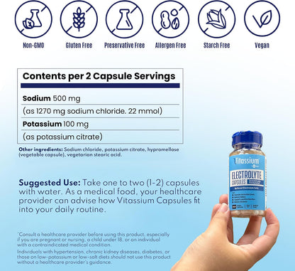 Vitassium Electrolytes Salt Pills for POTS Scientifically Formulated 100ct