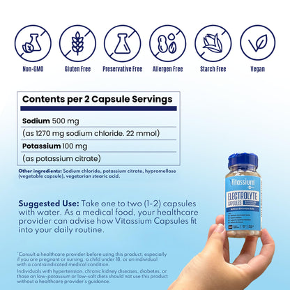 Vitassium Electrolytes Salt Pills for POTS Scientifically Formulated 100ct