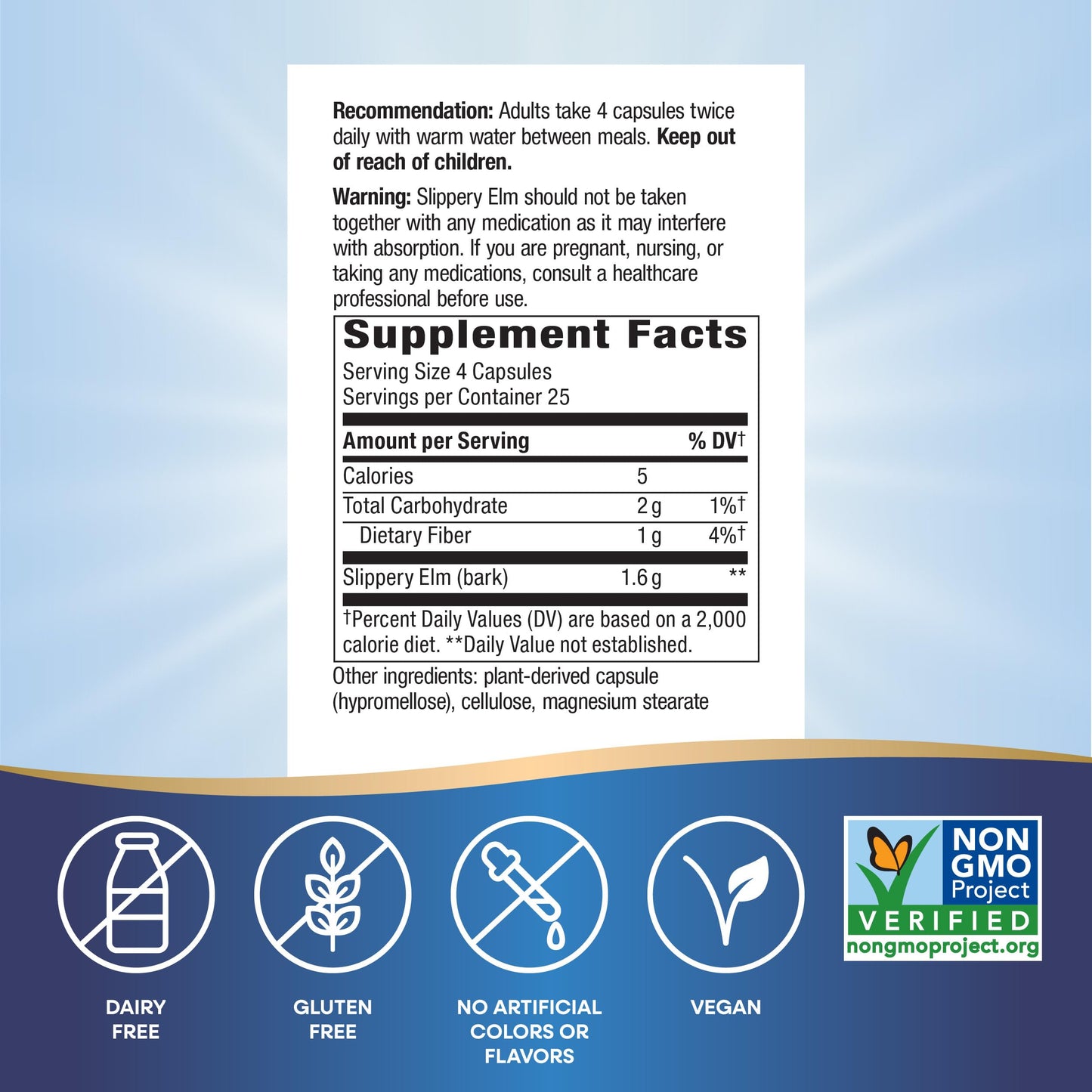 Nature’s Way Slippery Elm Bark Capsules, Traditional Digestive Support to Soothe Gastrointestinal Tract*, 1,600 mg per 4-Capsule Serving