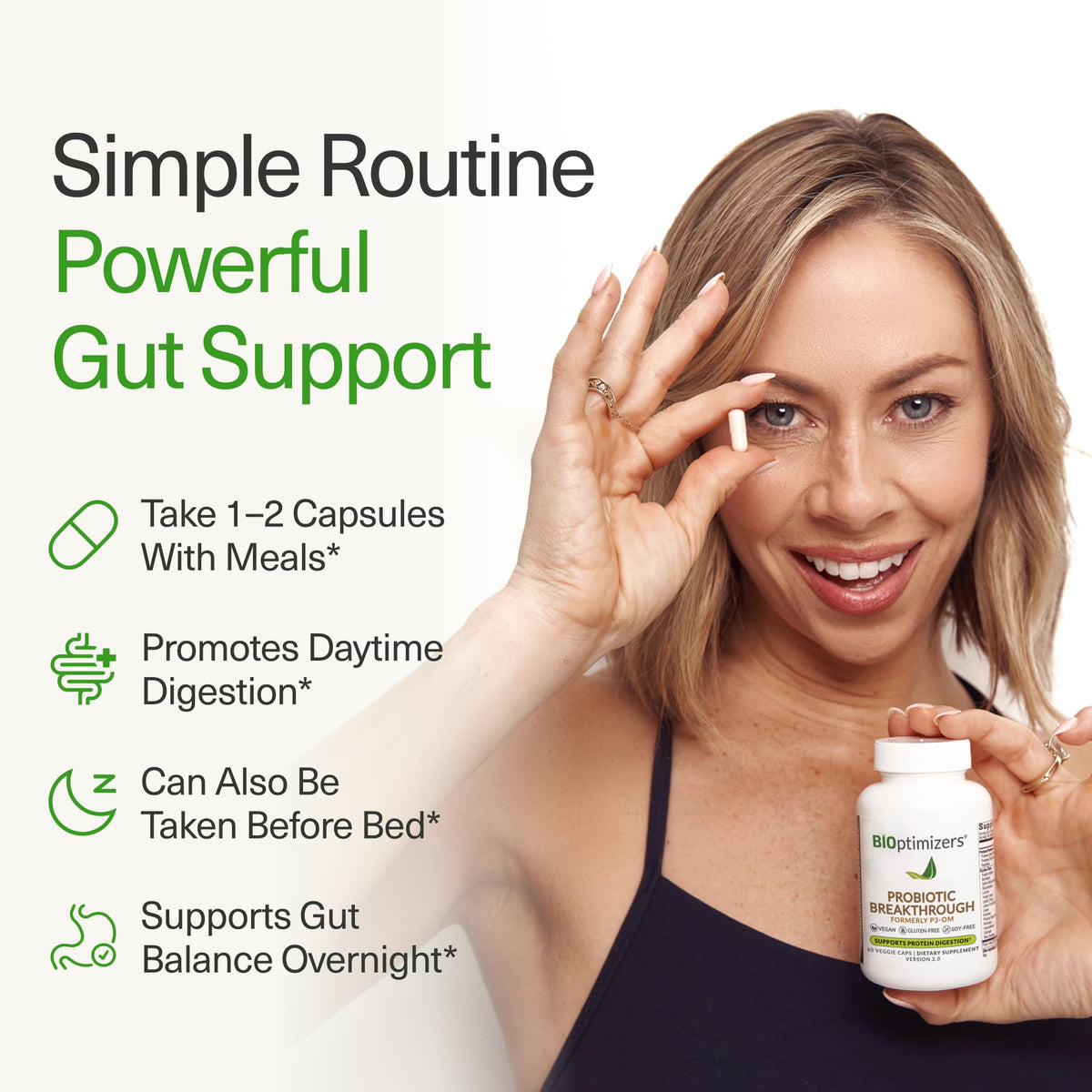 BIOptimizers Probiotic Breakthrough – Lactobacillus Plantarum OM Probiotics & Prebiotics Health Supplement for Gut, Digestive & Immune Support Probiotics for Women Men Elderly– 30 Vegan Capsules