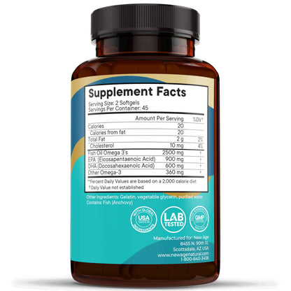 NEW AGE Omega 3 Fish Oil Supplement - Non GMO - EPA, DHA Fatty Acids Gluten Free (270 Softgels (Pack of 3))