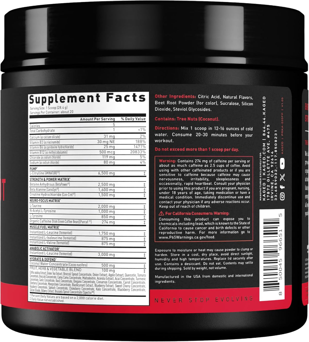 Kaged Original Pre Workout Powder | Fruit Punch | Pre-Workout with Creatine, Beta Alanine, L-Citrulline, BCAAs | 274 mg Caffeine | Pre Supplements for Men & Women | 20 Servings
