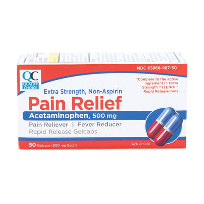 Quality Choice, Extra Strength, Non Aspirin Pain Relief, Acetaminophen 500 MG, Pain Reliever & Fever Reducer, Rapid Release Gelcaps, 50 Count Package Quality ChoiceBuy Supplements Australia