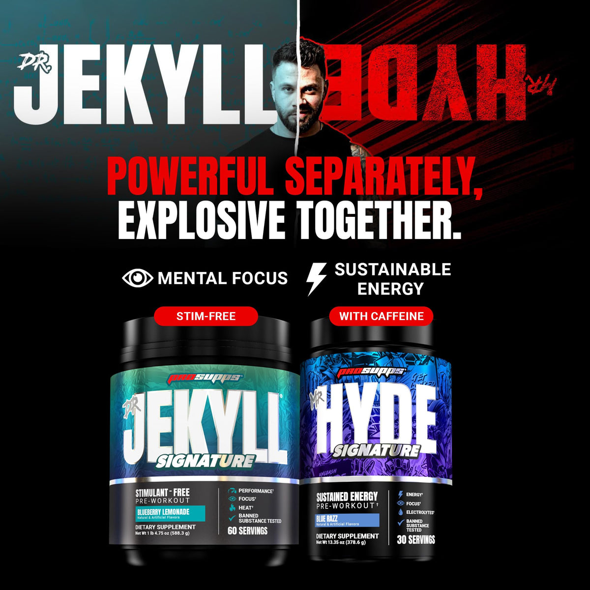 ProSupps Dr. Jekyll Signature Pre Workout Powder with Creatine - Stim-Free Preworkout Supports Focus & Endurance - Caffeine-Free Gym & Fitness Supplements (Blueberry Lemonade, 30 Servings)