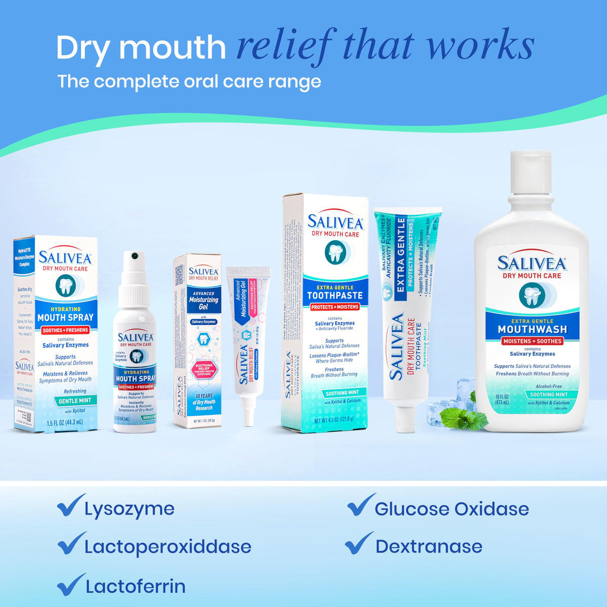 Suplement ​SALIVEA Dry Mouth Toothpaste (2 Pack) — 4.3 oz Each, Anticavity Fluoride, Natural Salivary Enzymes, Xylitol & Calcium, SLS-Free, VelvetGlow USA
