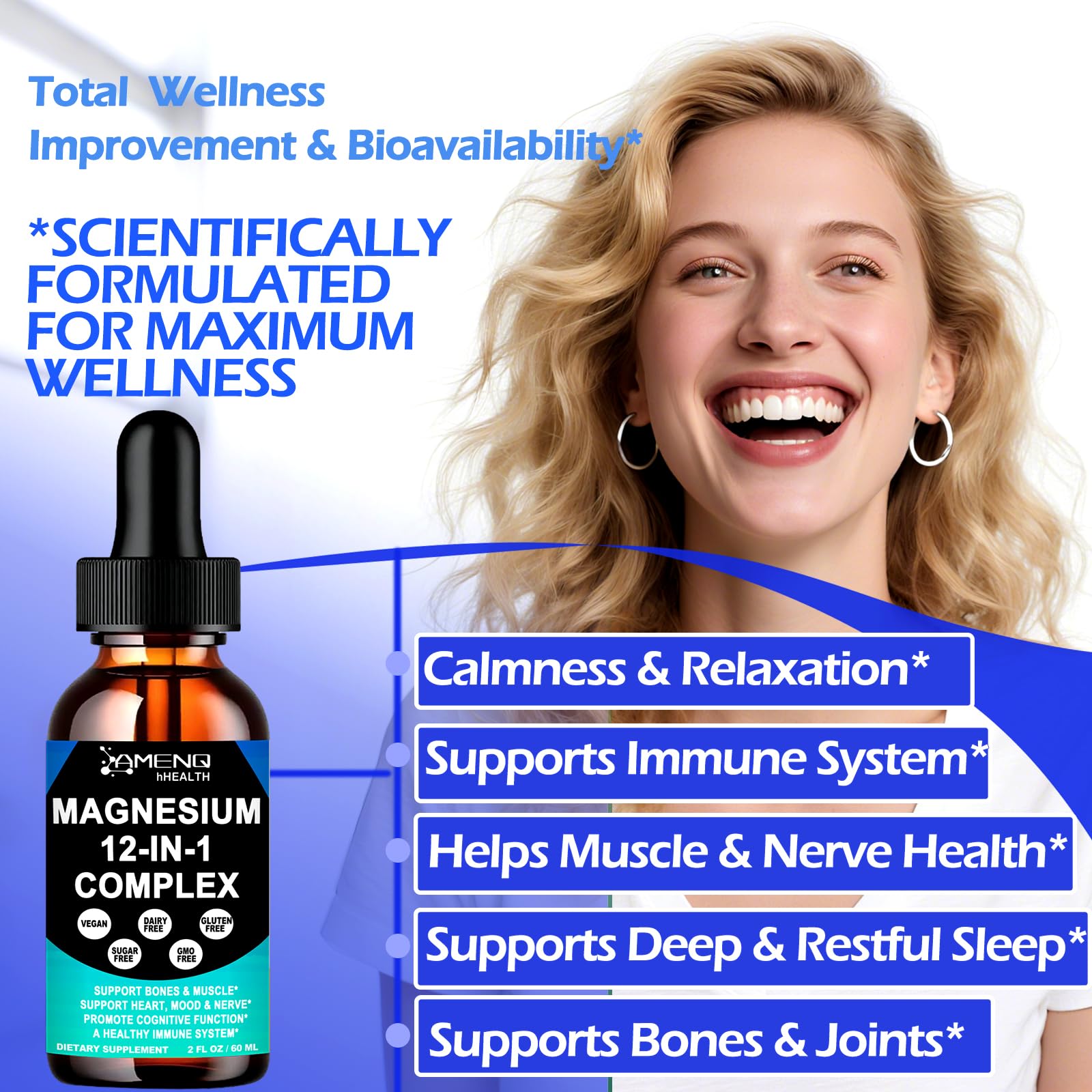 Magnesium 12 in 1 Complex Liquid Drops Magnesium Supplement w. Glycinate Citrate Malate Taurate Oxide Aspartate Orotate, Calm Magnesium for Sleep Muscle Heart Support丨Max Absorption Liquid Formula AMENQ hHEALTH buy supplements Au