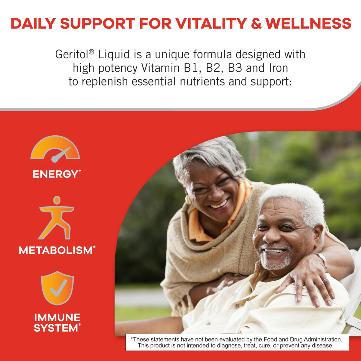 Suplement ​Geritol Liquid Vitamin and Iron Supplement, Energy Support Vitamins, Contains High Potency B-Vitamins and Iron, Easy to Swallow, VelvetGlow USA