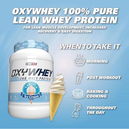 EHP Labs OxyWhey Whey Protein Isolate – 25g High Protein, Low Carb, Sugar Free Meal Replacement – Lean Whey Powder for Muscle Recovery – Non-GMO, Gluten Free – 25 Serves – Vanilla Ice Cream