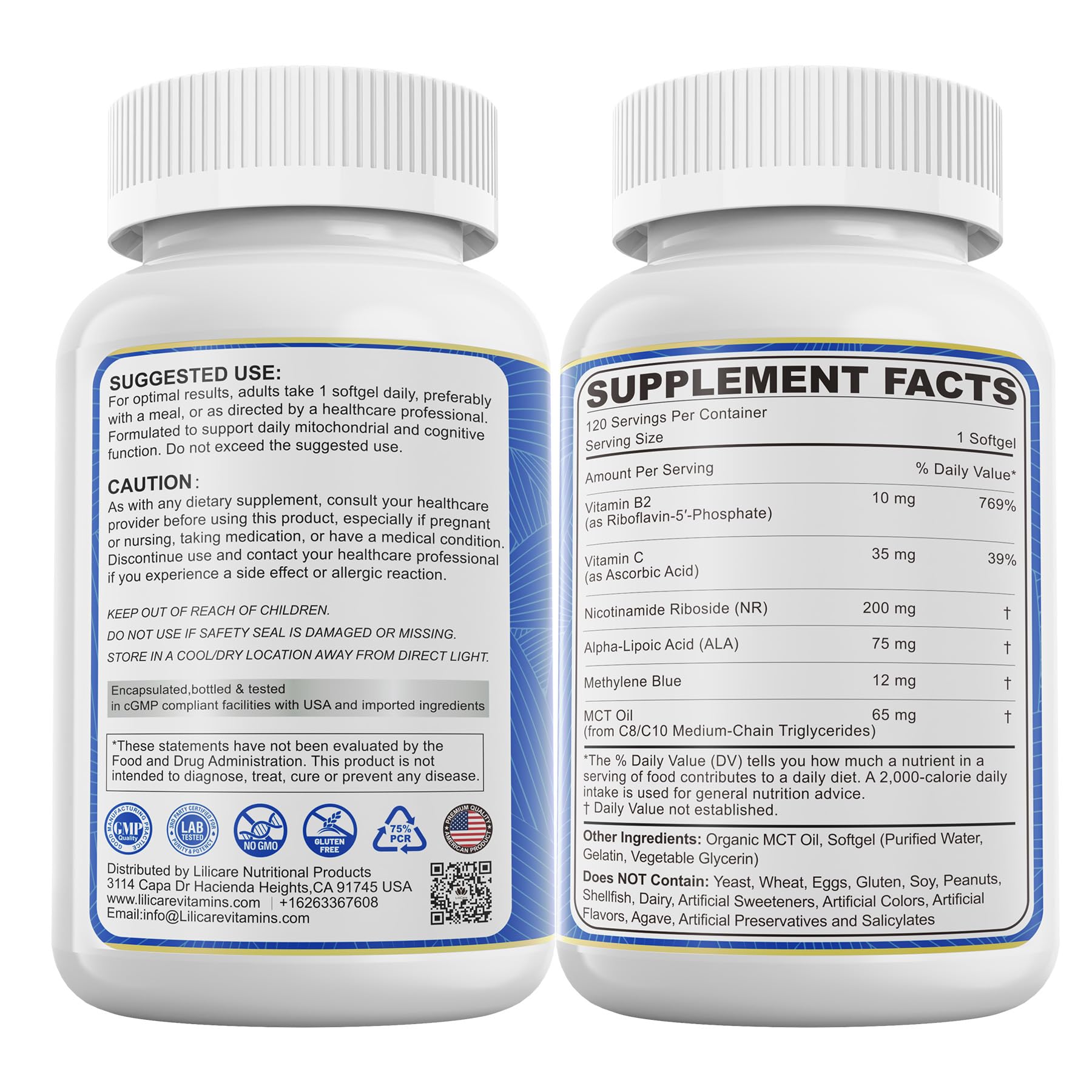 LILICARE Advanced 12mg Methylene Blue Softgels for Humans | Upgraded Brain & Cellular Energy Supplement with CoQ10, NR & ALA | High Absorption Formula, Non-GMO, Mitochondrial & ATP Support, 120 Cts LILICARE buy supplements Au