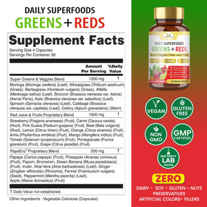 Organic Veda Super Greens & Reds Capsules - Organic Superfoods, Daily Greens, Red Juice, Fruits & Vegetables Supplement - Papaya Enzymes, Digestive Herbs, Bromelain, Antioxidants - 120 Veggie Capsules Organic VedaBuy Supplements Australia
