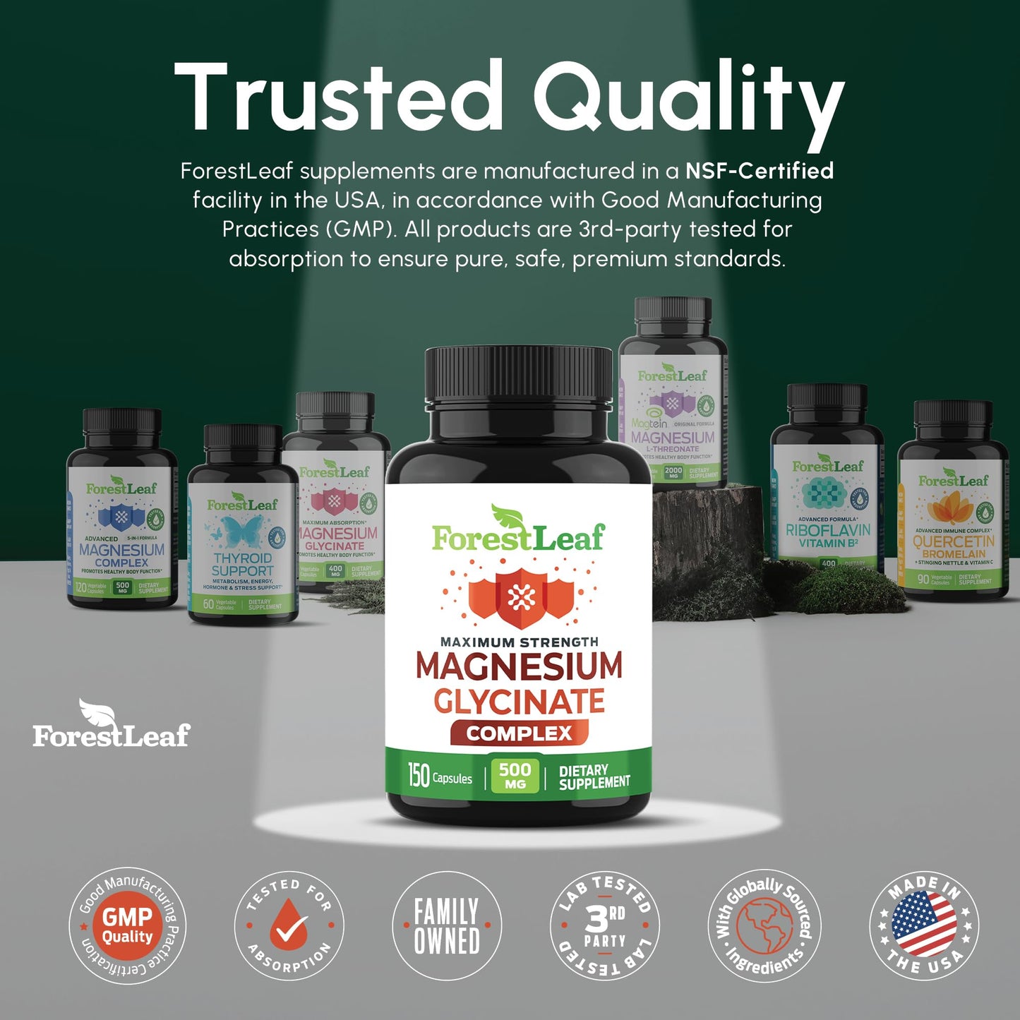 Magnesium Glycinate 500mg Complex - Magnesium Supplement Capsules for Sleep and Calmness - Non-GMO, 3rd Party Tested