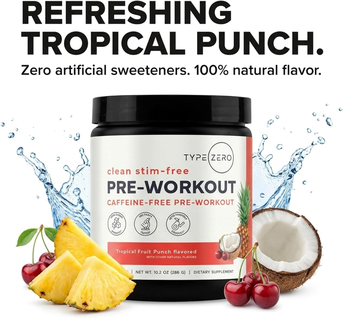 Type Zero Clean Stim Free Pre Workout Powder (Tropical Fruit Punch) 21 Serv | Nitric Oxide Booster with L-Citrulline Malate, Arginine AKG, Beta Alanine, Caffeine & Stimulant Free