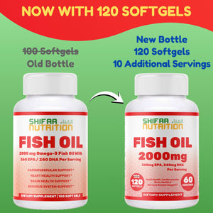 Suplement ​Halal Omega 3 Fish Oil 2000mg - 60 Servings, 120 Softgels. Wild Caught, Purified, Keto Friendly, Non-GMO & Gluten-Free. Brain, Heart & Cardiovascular Support. - VelvetGlow USA