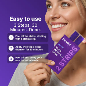 Suplement ​DRDENT Purple Teeth Whitening Strips 21 Treatments - Safe for Enamel - Non Sensitive Teeth Whitening - VelvetGlow USA