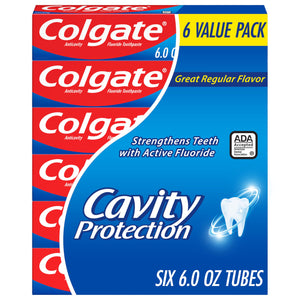 Suplement ​Colgate Cavity Protection Toothpaste with Fluoride, Minty Great Regular Flavor, Anti Cavity Toothpaste, 6 Pack, 6 Oz Tubes - VelvetGlow USA
