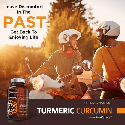 OmniBiotics Organic Turmeric Curcumin Supplement with Black Pepper Extract – 1500mg Turmeric with 95% Curcuminoids & BioPerine, High Absorption for Joint Support – 120 Vegan Capsules