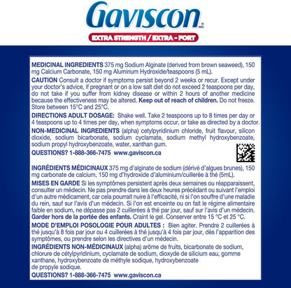 Gaviscon Gaviscon Extra Strength Liquid Fruit | Long-Lasting Acid Reflux and Heartburn Relief | 340ml 1 Count