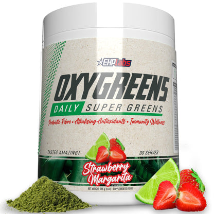 EHP Labs OxyGreens Super Greens Powder with Spirulina & Chlorella, Prebiotic Fiber, Probiotics & Digestive Enzymes – Antioxidant Green Superfood Supplement - 15 Serves (Pineapple)
