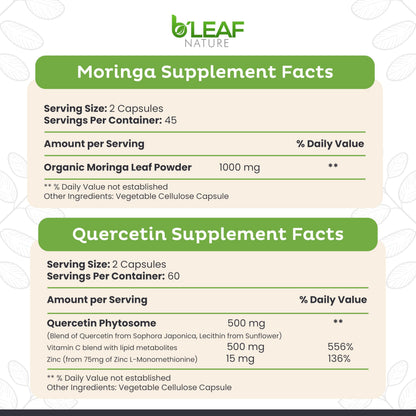 B'LEAF NATURE Moringa and Quercetin Bundle - Non-GMO, Vegan, High Absorption Capsules - 1000mg Quercetin Phytosome Blend + 1000mg Moringa - Natural Energy, Wellness and Immune Support Supplements B'LEAF NATURE buy supplements Au