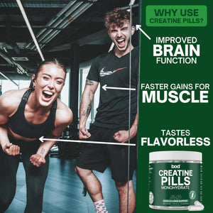 Suplement ​Bod Creatine Monohydrate Capsules – 45 Servings (4 Capsules = 5 g) – Ultra-Pure 200 Mesh Creatine Monohydrate – Strength - VelvetGlow USA