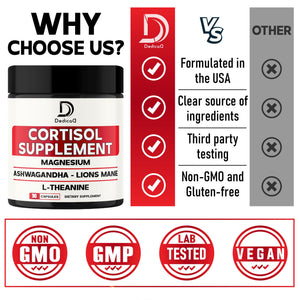 DEDICAD 9in1 Cortisol Supplement - Ashwagandha and Magnesium Glycinate and Chelate - Brain Health & Restful Night & Mood Balance - 90 Capsules Supply 45 Days DEDICAD buy supplements Au