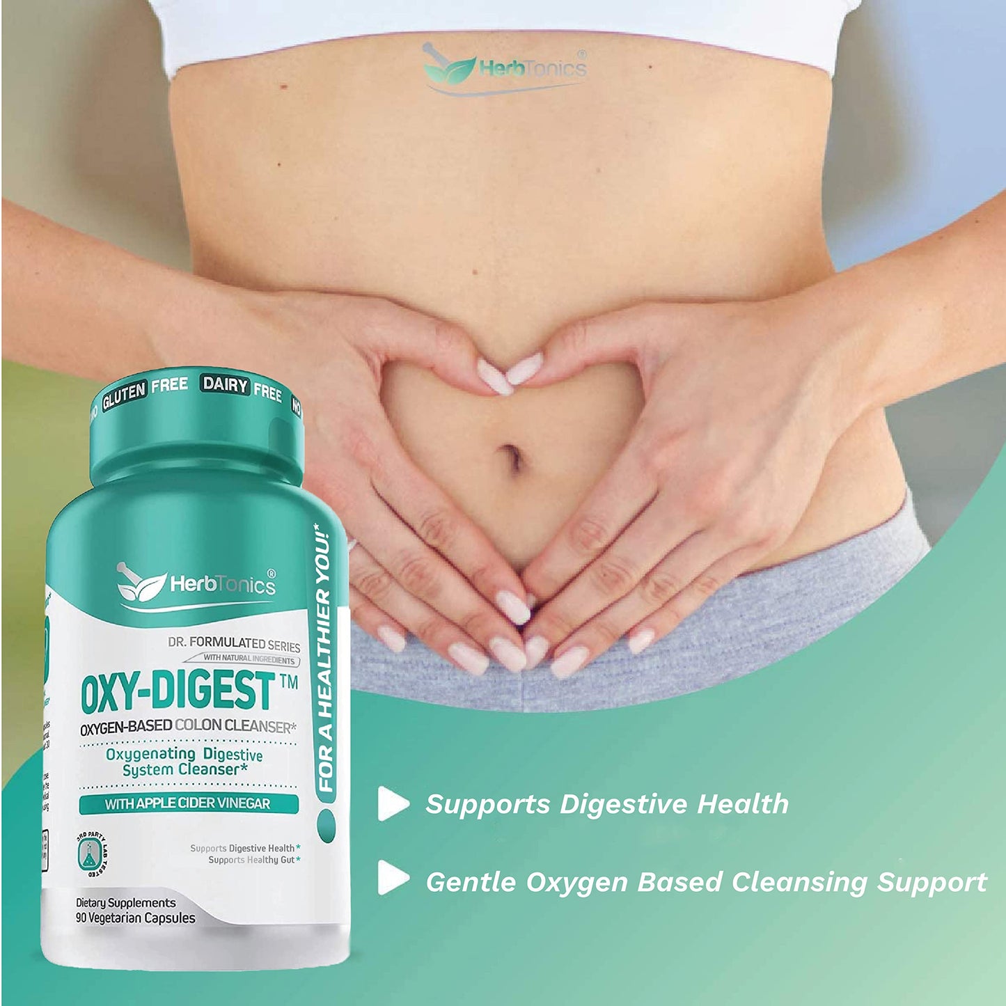 Herbtonics Oxygen Based Colon Cleanse and Detox Digestive System Formula | with Apple Cider Vinegar | Colon Cleanser Pills for Adults