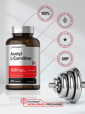 Suplement ​Horbäach Acetyl L-Carnitine 1500mg | 200 Capsules | Extra Strength Supplement | Non-GMO & Gluten Free - VelvetGlow USA