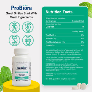 Suplement ​ProBiora Professional Strength Oral Probiotics for Teeth and Gums | Dental Probiotic for Oral Health | Bad Breath Treatment for Adults | Tooth Whitening | ProBiora3 Probiotic Blend | 90 Mint Tablets - VelvetGlow USA