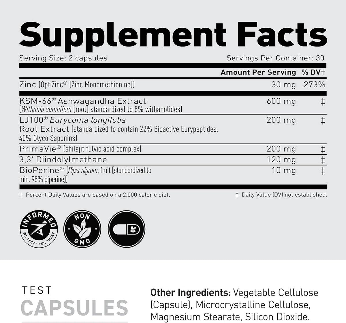 Kaged Test Capsules | Unflavored | Testosterone Booster Ferodrox | Premium Hormone Managment | LJ100 Tongkat Ali KSM-66 Ashwagandha Shilajit | Supplements for Men & Women | 60 Servings