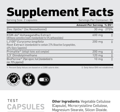 Kaged Test Capsules | Unflavored | Testosterone Booster Ferodrox | Premium Hormone Managment | LJ100 Tongkat Ali KSM-66 Ashwagandha Shilajit | Supplements for Men & Women | 60 Servings