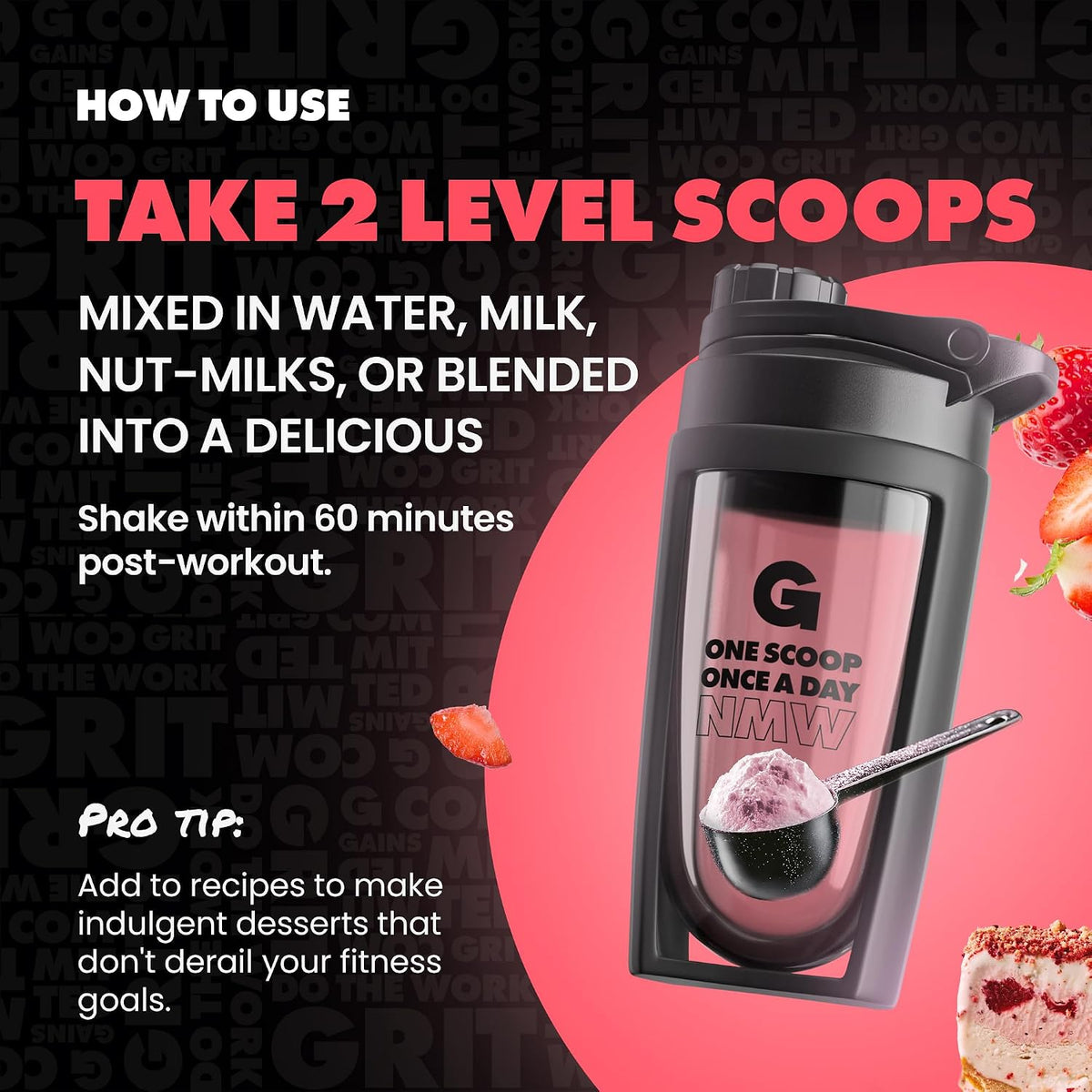 Gains in Bulk Lean Protein Powder with 20g Protein, Strawberry, 27 Servings