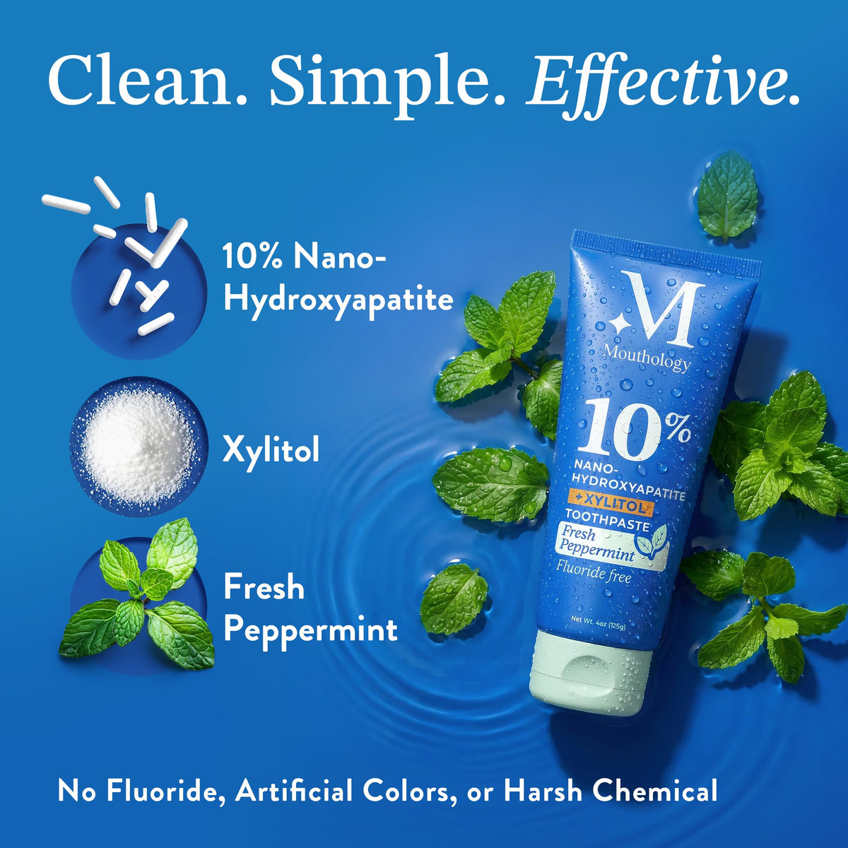 Suplement ​Mouthology 10% Nano Hydroxyapatite Toothpaste Fluoride Free, Whitening*, Rod Shaped nHa, Xylitol Toothpaste for Adults, Enamel Care*, Sensitive Teeth*, SLS Free - VelvetGlow USA