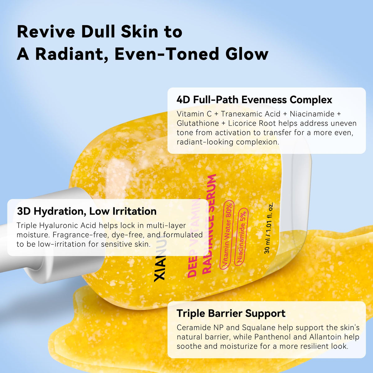 Suplement ​XIANUI Deep Vitamin Radiance Serum - 5% Niacinamide + TXA + Vitamin C - Brightening & Hydrating Face Serum with Ceramide & Triple Hyaluronic Acid - VelvetGlow USA