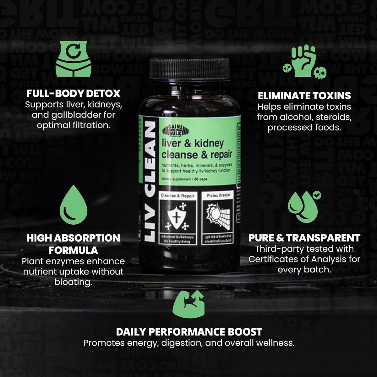 Gains in Bulk Liv Clean Liver & Kidney Cleanse, Milk Thistle, 60 Capsules
