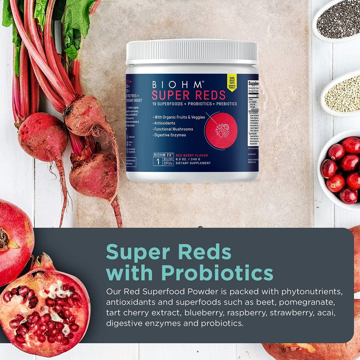 BIOHM Super Reds and Greens Bundle, Superfood Powder with Probiotics and Digestive Enzymes, Packed with Antioxidants and Polyphenols, Allergen Free, Non-GMO, Vegan - 30 Servings Each
