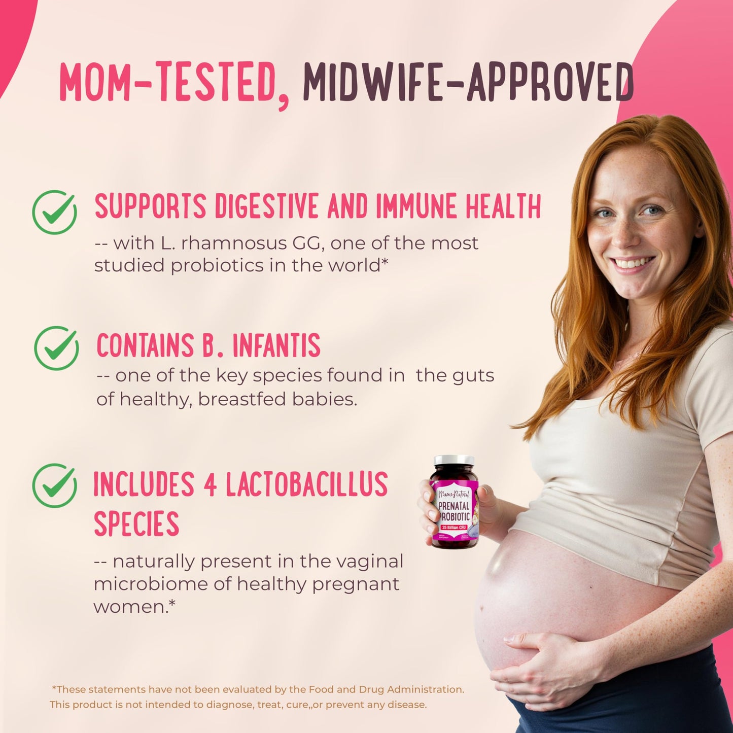 Mama Natural Prenatal Probiotics for Women – Gut & Immune Support for Pregnancy, Breastfeeding & Postpartum* | 25 Billion CFU, 12 Strain Probiotic & Prebiotic Blend to Support Mom and Baby