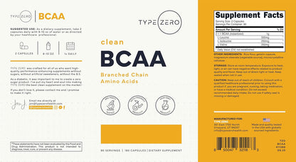 Type Zero BCAA (1000mg) 180 Capsules, 90 Servings | Branched Chain Amino Acids with 500mg of L-Leucine, 1000mg of L-Isoleucine and L-Valine