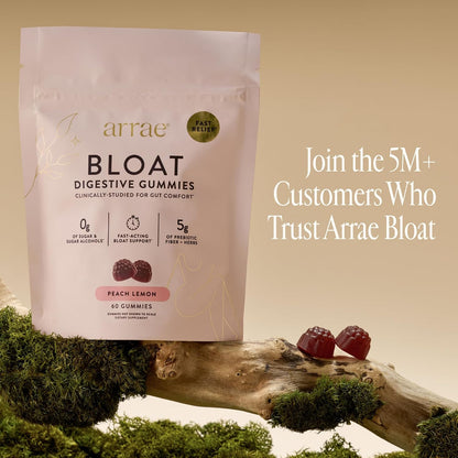 Arrae Bloat Gummies, Sugar-Free with Fiber, Peach Lemon, 60 Count