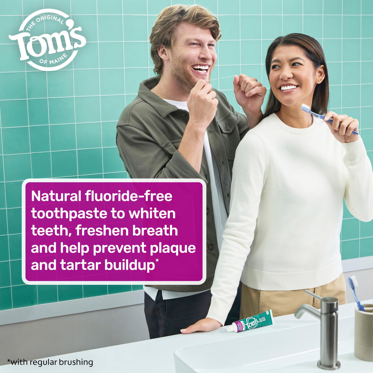 Suplement ​Tom's of Maine Fluoride-Free Antiplaque & Whitening Natural Toothpaste, Peppermint, 5.5 oz. (Pack of 2) - VelvetGlow USA