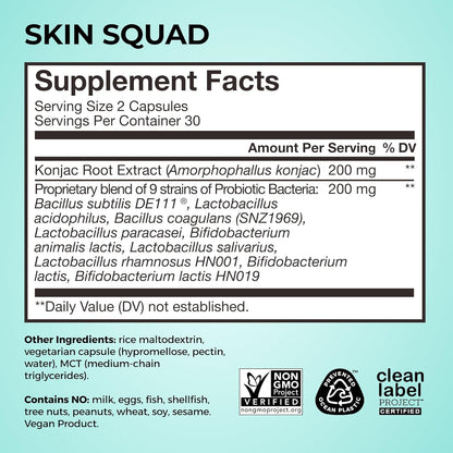 HUM Skin Squad Probiotic & Prebiotic, Skin & Gut Health Support, 60 Count